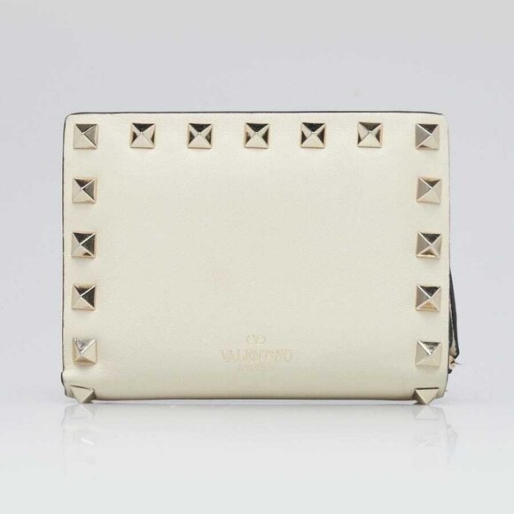 Valentino White Leather and Rockstud Bi-Fold Compact Wallet - Picture 1 of 9